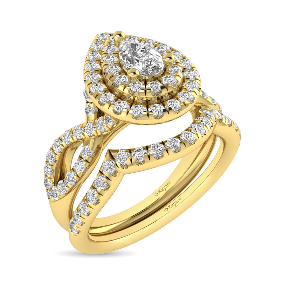 Diamond Twist Shank Double Halo Bridal Ring 1 ct tw Pear Cut in 14K ...